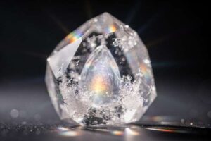 Phantom Quarz Kristall mit mehreren durchscheinenden Schichten, die übereinander liegende Wachstumsphasen symbolisieren.