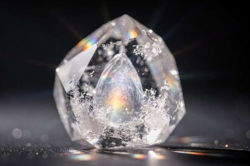 Phantom Quarz Kristall mit mehreren durchscheinenden Schichten, die übereinander liegende Wachstumsphasen symbolisieren.