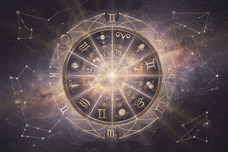 Astrologische Darstellung der zwölf Tierkreiszeichen mit romantischen Elementen für die Valentinstagsvorhersage.