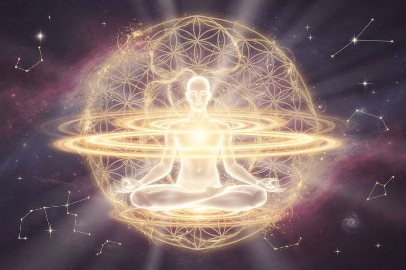 Kerzen und Kristalle arrangiert auf einem Altar für ein spirituelles Neujahrsritual zur Manifestation persönlicher Ziele.