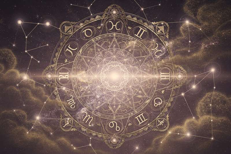 Astrologisches Diagramm zeigt die geometrische Aspektbeziehung zwischen den Planeten Uranus und Neptun in ihrer...