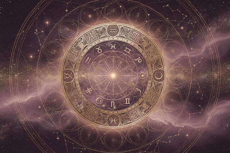 Pallas Athene Symbol in einer kosmischen Darstellung mit Fisch-Motiven und mystischen Farbtönen.