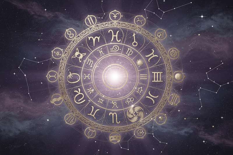 Grafische Darstellung der Tierkreiszeichen mit Übergangsbereichen zwischen den astrologischen Häusern und deren Grenzen.