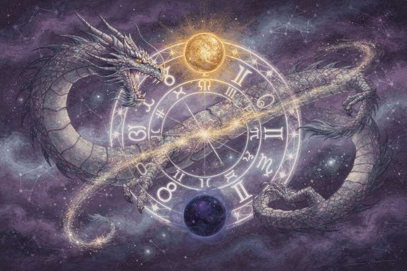Astrologisches Diagramm zeigt die harmonische Aspektbildung zwischen dem Planeten Uranus und dem Nordknoten im Geburtshoroskop.