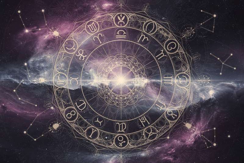 Grafische Darstellung der Waage mit astrologischen Symbolen und Positionen der Planeten für die aktuelle Wochenvorhersage.