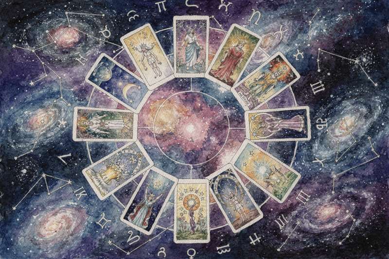 Antike astrologische Symbole und Planeten-Zuordnungen im Golden-Dawn-Tarot-System, die spirituelle Verbindungen zwischen...