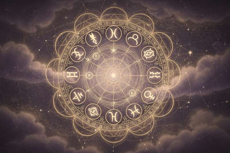 Mystische Darstellung der Venus im Skorpion mit symbolischen Elementen wie Skorpion, Herzformen und kosmischen Energien zur...