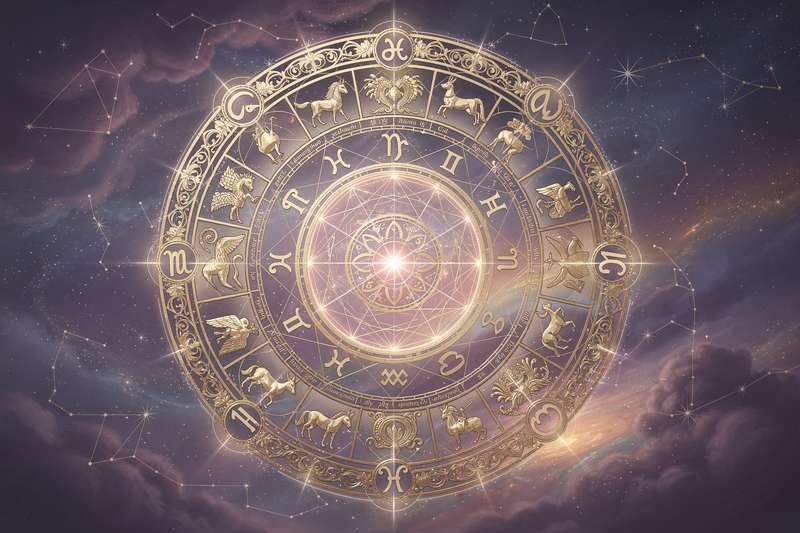 Astrologische Himmelsereignisse und Planetenkonstellationen im Februar mit Tierkreiszeichen und kosmischen Einflüssen.