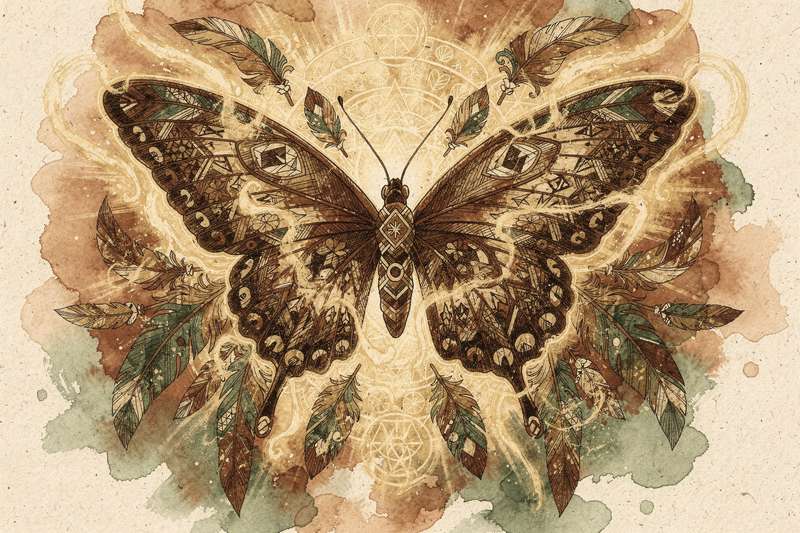Farbenfroher Schmetterling mit ausgebreiteten Flügeln symbolisiert Transformation und spirituelle Entwicklung.